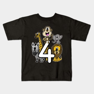 Safari Zoo Animals 4 Year Old 4th Birthday Kids T-Shirt